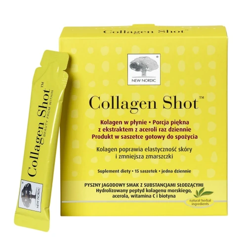 Collagen Shot, 15 saszetek - Płynny suplement diety wspierający zdrowy wygląd skóry