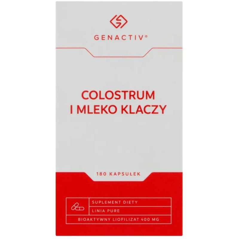 Genactiv Colostrum i Mleko klaczy, 180 kapsułek - Kapsułki z laktoferyną, witaminami i aminokwasami