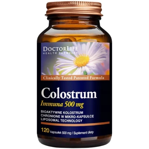 Doctor Life Colostrum Immuna 500 mg, 120 kapsułek - Czyste kolostrum krowie (siara) standaryzowane na 30% immunoglobulin