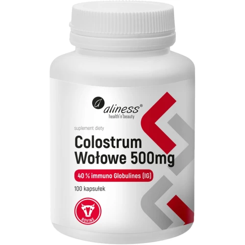 Aliness Colostrum Wołowe 500 mg, 100 kapsułek - 40% IG – wsparcie odporności