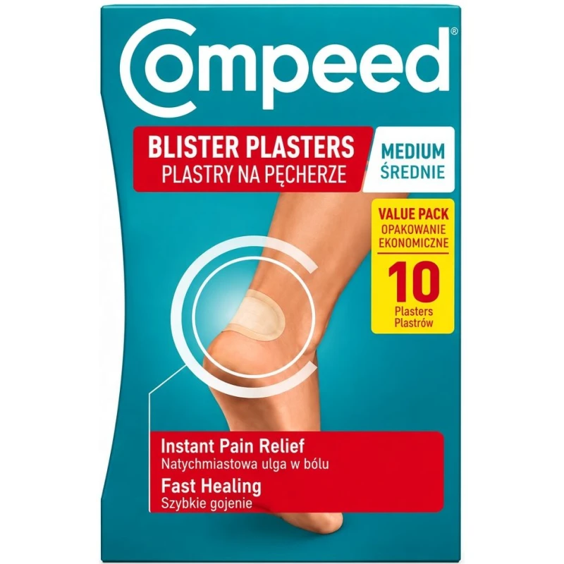 Compeed Plastry na pęcherze, średnie, 10 sztuk - Szybka ulga w bólu