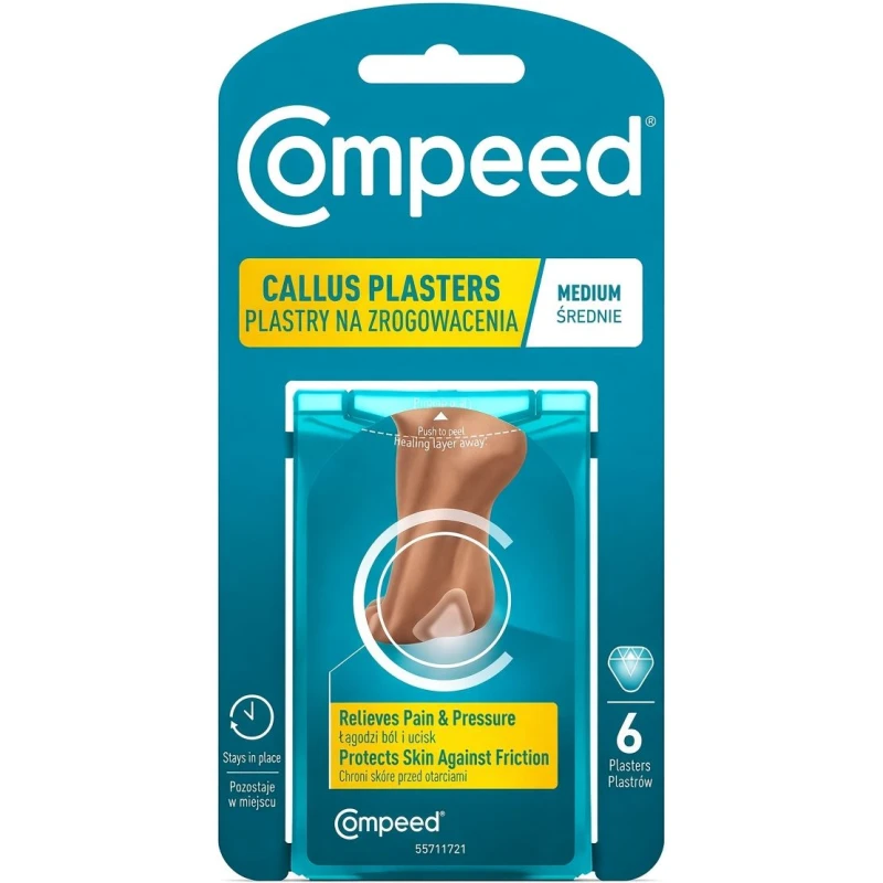 Compeed Plastry na zrogowacenia, średnie, 6 sztuk - Długotrwała ochrona i ulga w bólu