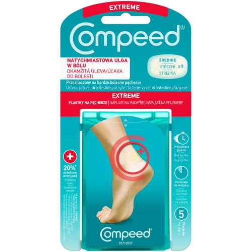 Compeed Plastry na pęcherze na piętach, 5 sztuk - Ochrona pęcherzy na piętach, amortyzacja oraz komfort podczas chodzenia