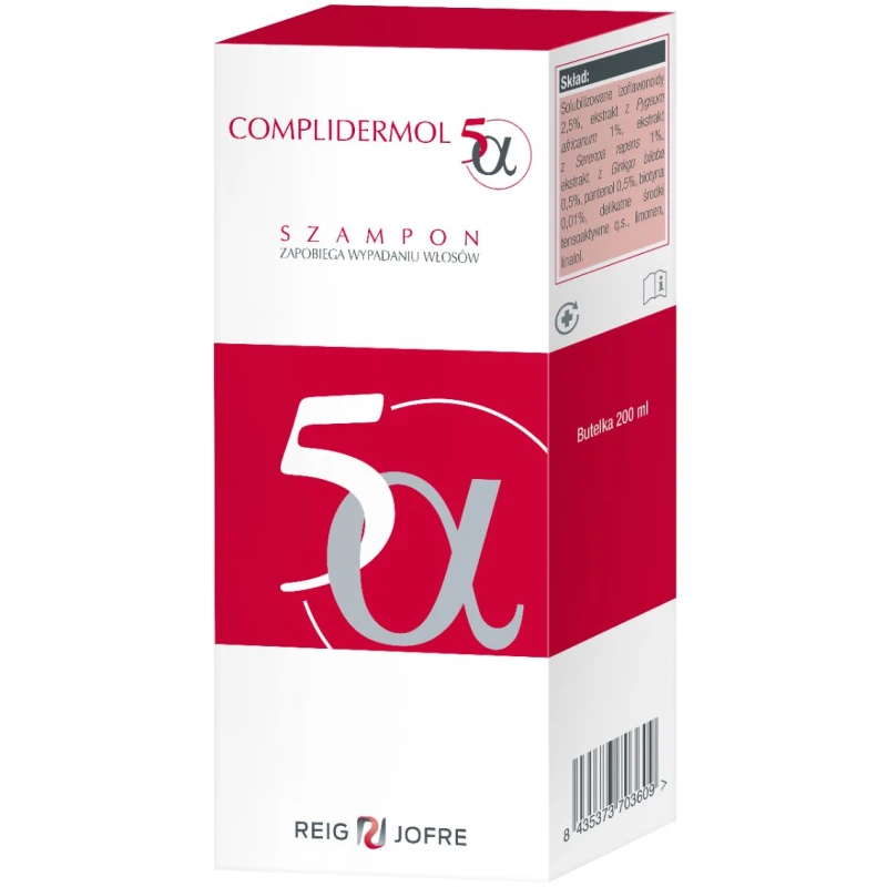 Complidermol 5α Szampon przeciw wypadaniu włosów, 200 ml - Do włosów osłabionych i skóry głowy z tendencją do łojotoku