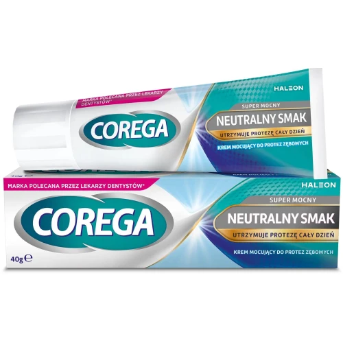 Corega Super Mocny Neutralny Smak, krem 40 g - Supermocny krem mocujący do protez zębowych