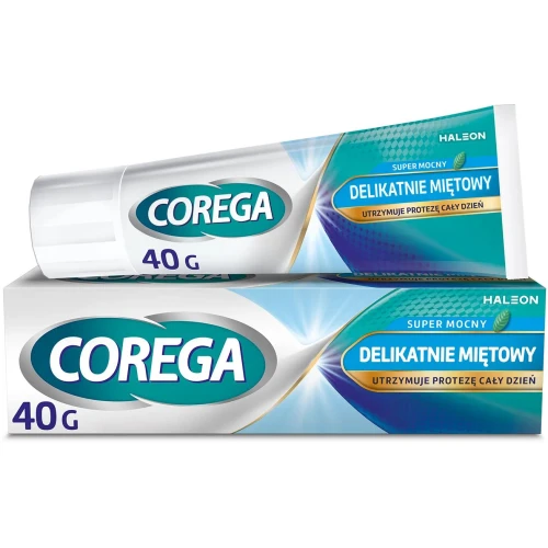 Corega Super Mocny Delikatnie Miętowy, krem 40 g - Supermocny krem mocujący do protez zębowych