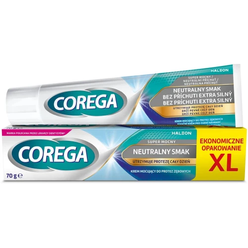Corega Super Mocny XL, krem mocujący do protez zębowych, neutralny 70 g - Stabilizuje, zabezpieczenia utrzymanie funkcji protez zębowych