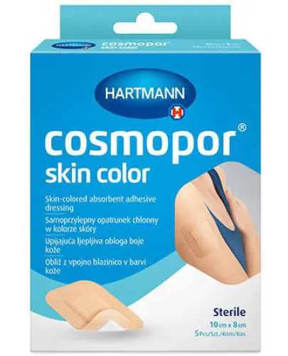 Cosmopor Skin Color, opatrunek jałowy 10 cm x 8 cm, 5 sztuk - Cielisty, samoprzylepny opatrunek na rany i skaleczenia