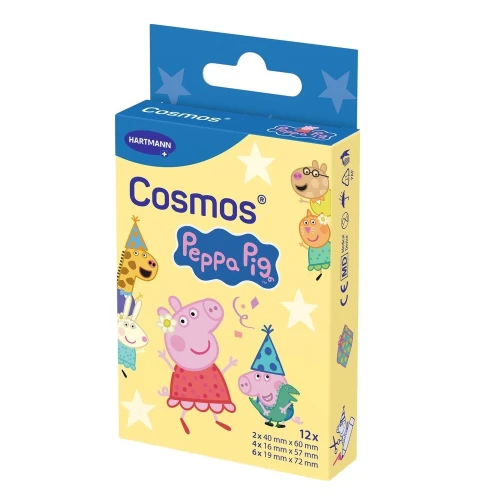 Cosmos Peppa Pig Plastry opatrunkowe, 12 sztuk - Kolorowe plastry na rany i zadrapania dla najmłodszych