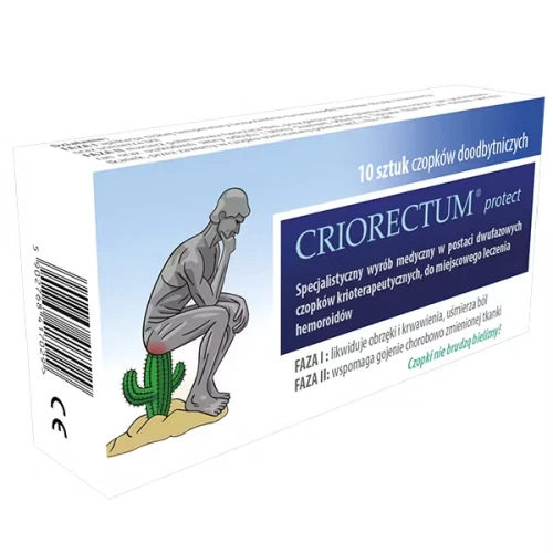 Criorectum Protect Czopki doodbytnicze, 10 sztuk - Dwufazowe czopki łagodzące hemoroidy i wspomagające gojenie odbytu