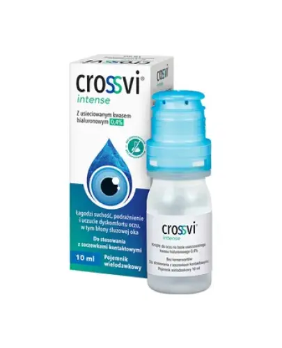 Crossvi Intense, krople do oczu, 10 ml - Krople do oczu z sieciowanym kwasem hialuronowym łagodzące pieczenie i podrażnienie.