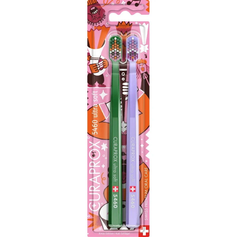 Curaprox CS 5460 Ultrasoft Duo Xmas Edition Szczoteczka do zębów, 2 sztuki - Miękka szczoteczka z ośmiokątną rączką