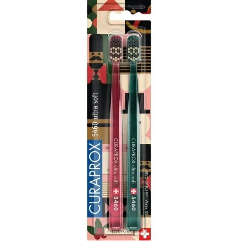 Curaprox CS 5460 Ultrasoft Duo Christmas Szczoteczka do zębów, 2 sztuki - Z miękkim włosiem, delikatnym dla wrażliwych dziąseł 