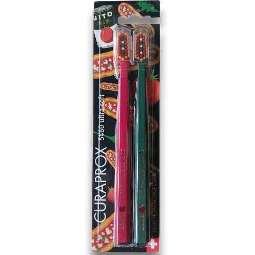Curaprox CS 5460 Pizza Edition Ultra soft, szczoteczka do zębów, 2 sztuki - Ultra miękkie włókna chronią dziąsła 