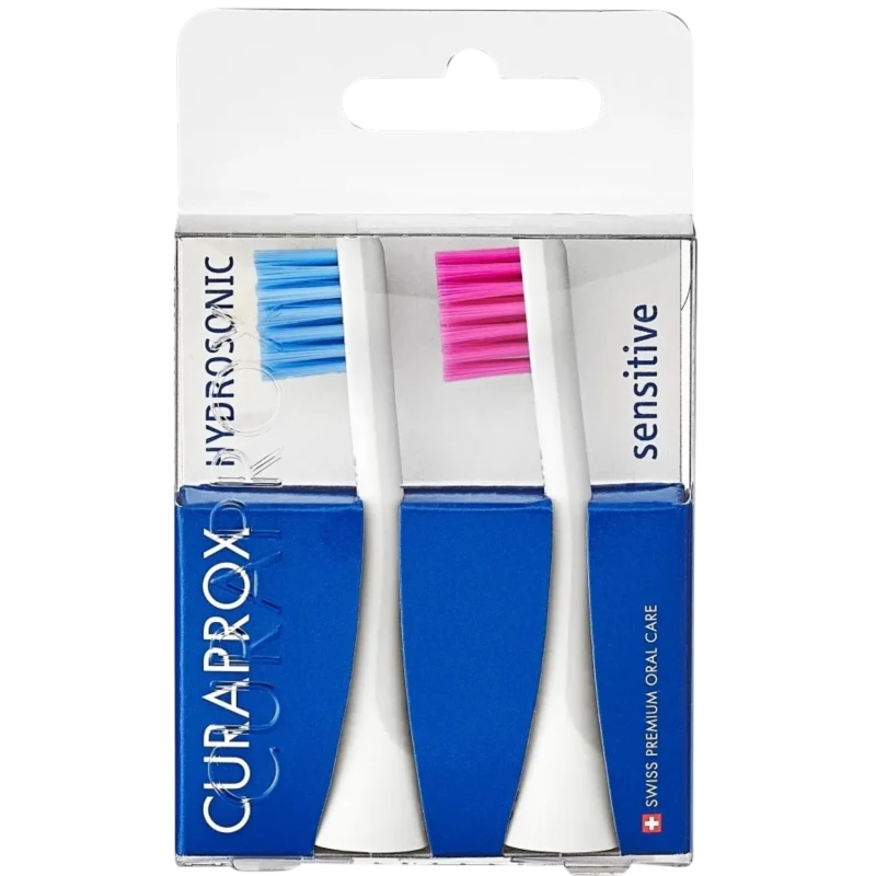 Curaprox Hydrosonic Sensitive, niebieski/różowy, końcówki do szczoteczki sonicznej, 2 sztuki - Do wrażliwych zębów i krwawiących dziąseł