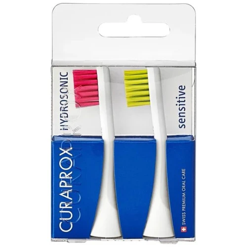 Curaprox Hydrosonic Sensitive Duo końcówki szczoteczki sonicznej róż/zielony, 2 sztuki - Ultramiękkie, delikatne dla wrażliwych dziąseł
