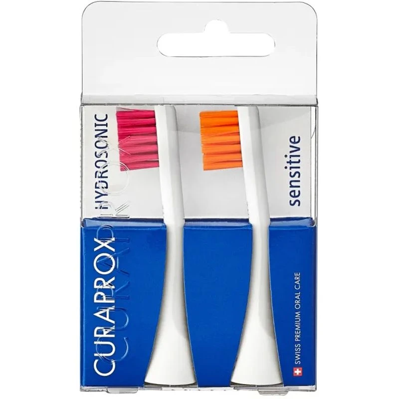 Curaprox Hydrosonic Sensitive, czerwony/pomarańczowy, końcówki do szczoteczki sonicznej, 2 sztuki - Do wrażliwych zębów i krwawiących dziąseł