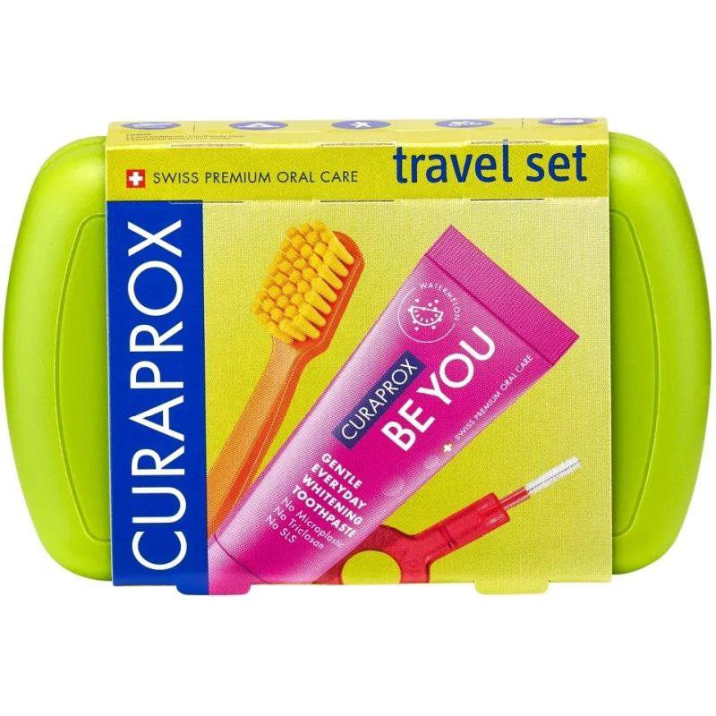 Curaprox Travel Set Zestaw podróżny zielony, 1 sztuka - Kompaktowy zestaw do kompleksowej higieny jamy ustnej