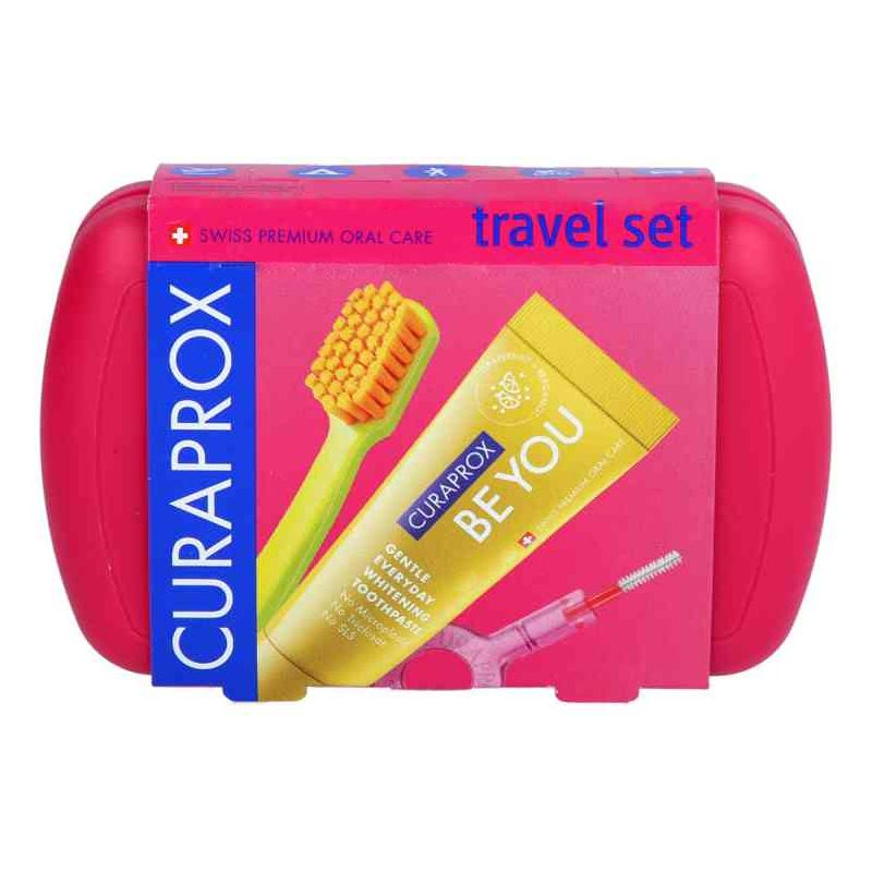 Curaprox Travel Set Magenta - zestaw podróżny, 1 sztuka - Kompaktowy zestaw do plecaka lub walizki