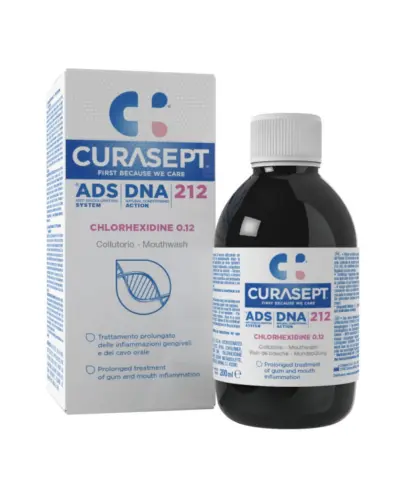 Curasept ADS DNA 212 0,12% Chlorhexidine płyn do płukania jamy ustnej, 200 ml - Wspomaga leczenie zapalenia dziąseł i jamy ustnej