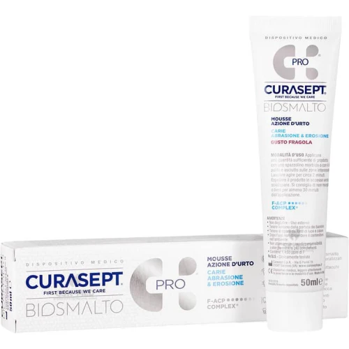 Curasept Biosmalto Caries Abrasion & Erosion, truskawkowy mus do zębów, 50 ml - Zwiększa odporność na erozję kwasową i ścieranie mechaniczne