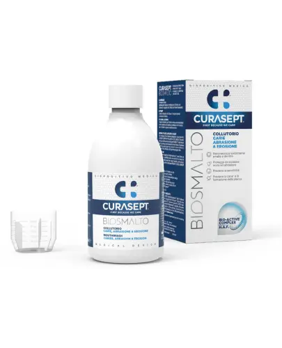 Curasept Biosmalto Płyn do płukania jamy ustnej przeciw próchnicy, erozji i abrazji, 300 ml - Wpływa na odbudowę struktury szkliwa 