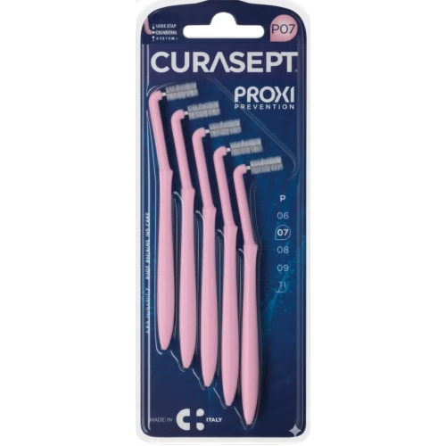 Curasept Proxi Szczoteczki międzyzębowe, różowe P07, 5 sztuk - Z dłuższym i zagiętym uchwytem 