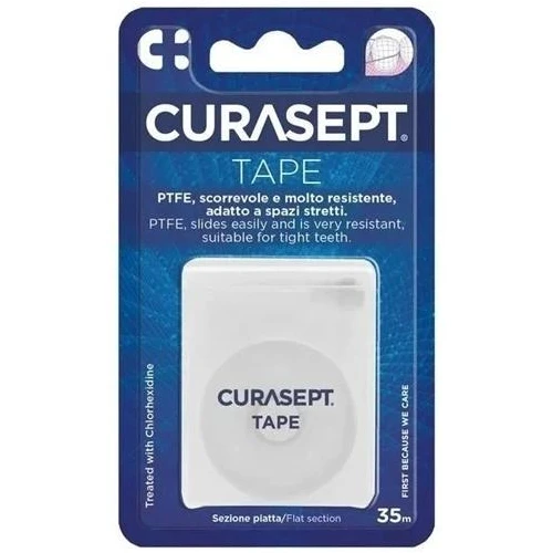 Curasept Floss PTEF TAPE, Taśma dentystyczna, 35 m - Precyzyjnie czyści wąskie przestrzenie międzyzębowe