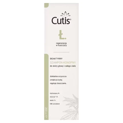 Cutis Ł Bioaktywny szampon konopny + CBD kannabidiol, 200 ml - Do mycia skóry głowy i ciała z objawami łuszczycy i ŁZS