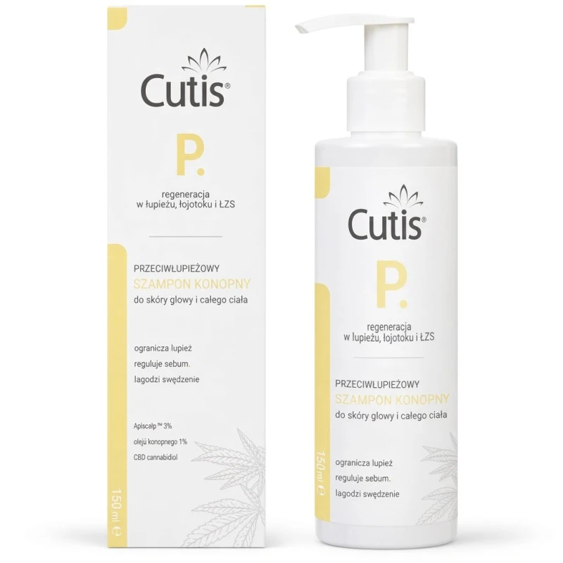 Cutis P przeciwłupieżowy szampon konopny + CBD kannabidiol, 150 ml - Do skóry głowy i całego ciała 