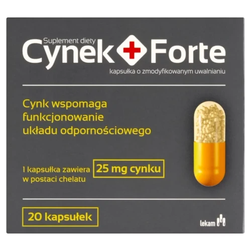 Cynek+Forte, 20 kapsułek - Chelat cynku wpiera prawidłowe funkcjonowanie układu odpornościowego