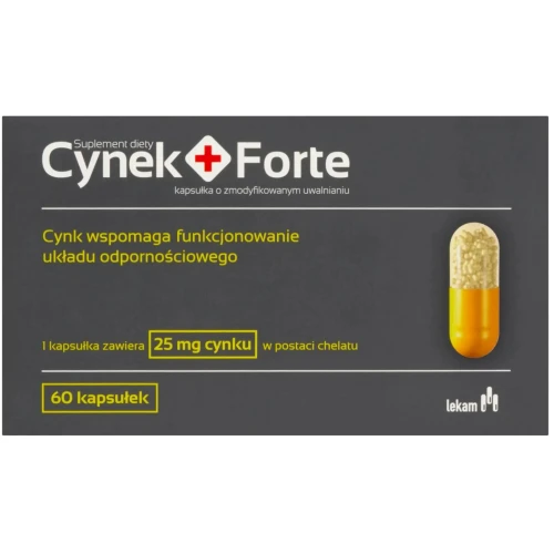 Cynek+Forte, 60 kapsułek o zmodyfikowanym uwalnianiu - Cynk w postaci chelatu wpiera prawidłowe funkcjonowanie układu odpornościowego
