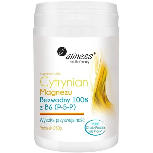 Aliness Cytrynian Magnezu Bezwodny 100% Z B6 (P-5-P) Proszek, 250 g - Wysoka przyswajalność
