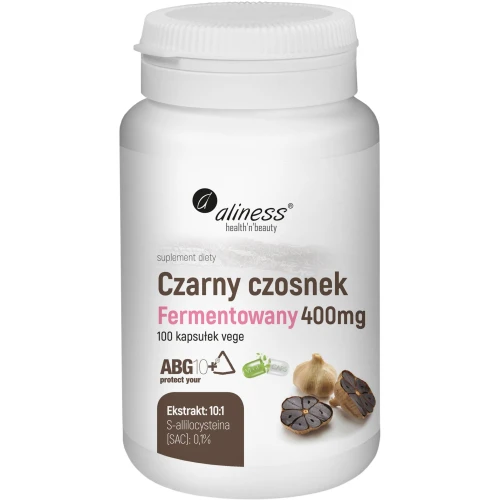 Aliness Czarny czosnek fermentowany 400 mg, 100 kapsułek - Łagodny dla żołądka i pozbawiony charakterystycznego, ostrego zapachu
