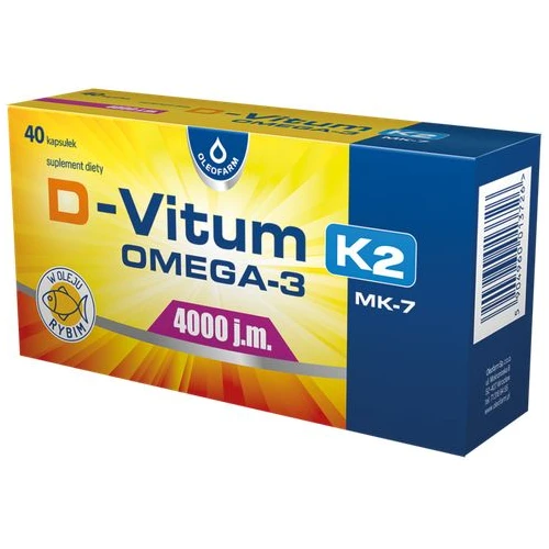 D-Vitum 4000 j.m. K2 MK-7 OMEGA-3, 40 kapsułek - Wysoka zawartością kwasów tłuszczowych omega-3 z witaminami D3 i K2