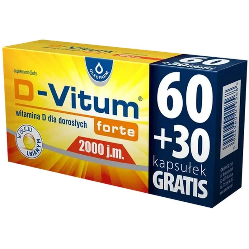 D-Vitum Forte 2000 j.m., 90 kapsułek  - Suplement diety z witaminą D w oleju lnianym