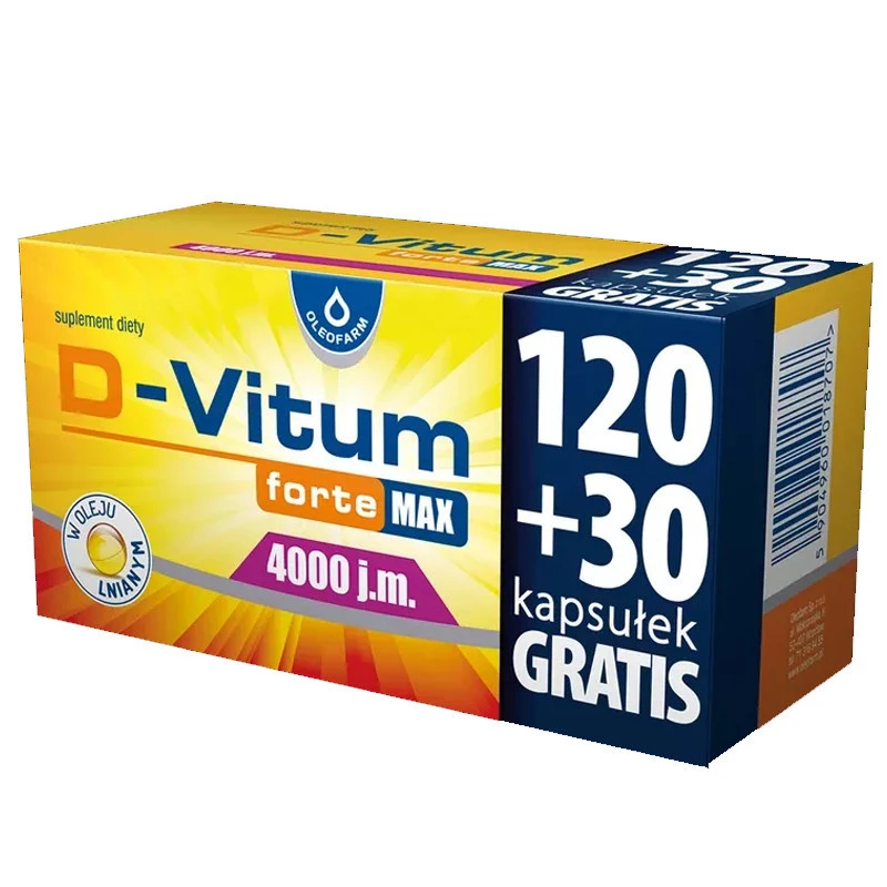 D-Vitum Forte Max 4000 j.m., 150 kapsułek - Z witaminą D3 w oleju lnianym dla dorosłych