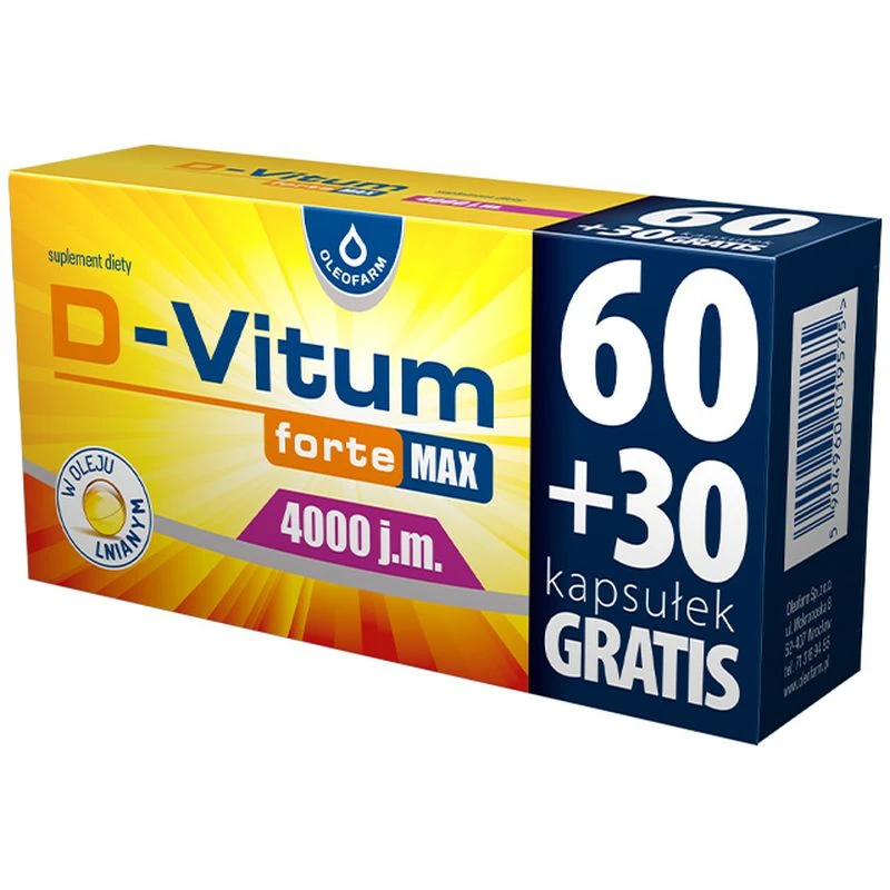 D-Vitum Forte Max 4000 j.m., 90 kapsułek - Suplement diety z witaminą D w oleju lnianym