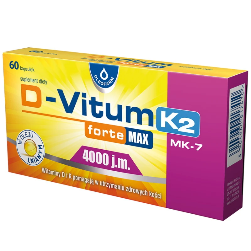 D-Vitum forte Max 4000 j.m. K2, 60 kapsułek  - Suplement diety z witaminami D3 i K2