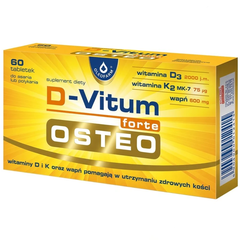 D-Vitum forte Osteo, 60 tabletek - Suplement diety zawierający wapń, witaminę D i witaminę K