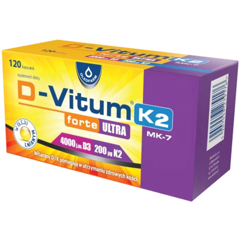 D-Vitum forte ULTRA 4000 j.m. 200 µg K2, 120 kapsułek - Wysoka zawartość witamin i kwasów omega-3