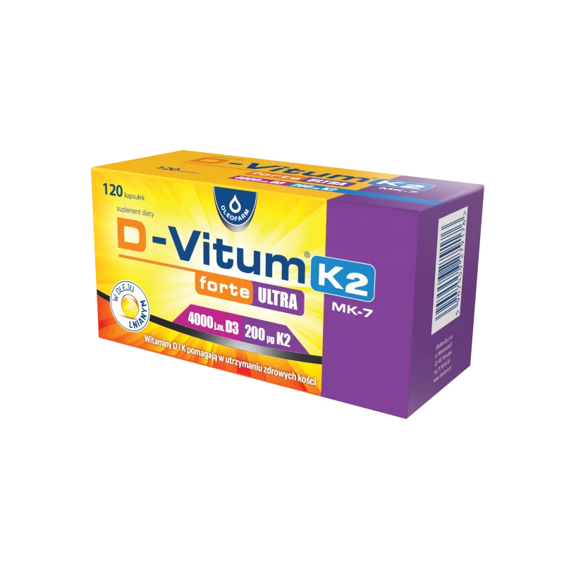 D-Vitum forte ULTRA 4000 j.m. 200 µg K2, 120 kapsułek - Wysoka zawartość witamin i kwasów omega-3