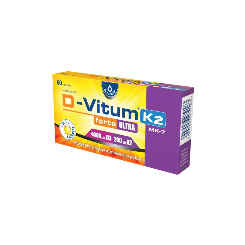 D-Vitum forte ULTRA 4000 j.m. 200 µg K2, 60 kapsułek - Witaminy Di K w oleju lnianym
