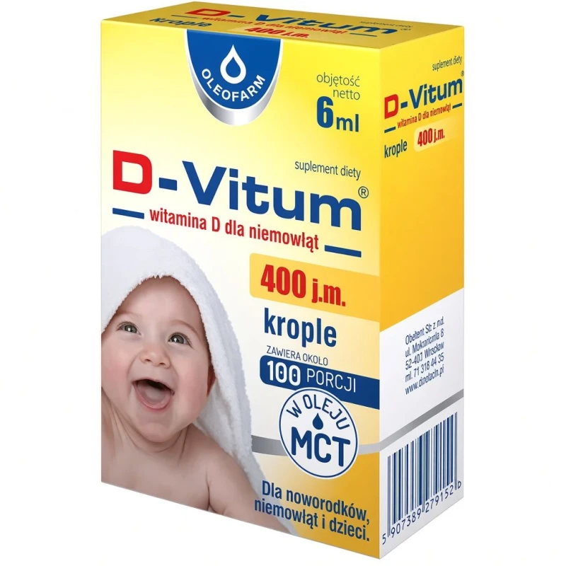 D-Vitum krople doustne 400 j.m., 6ml  - Witamina D3 w oleju MCT. Dla noworodków i niemowląt