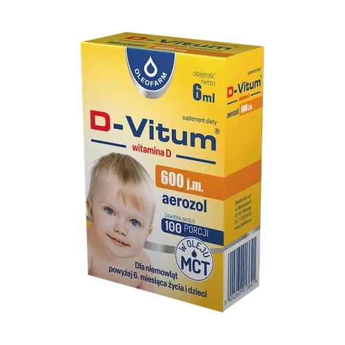 D-Vitum Witamina D 600 j.m. Aerozol, 6 ml - Suplement diety z witaminą D3 zawieszoną w oleju MCT