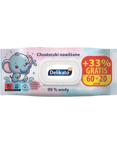Delikato Chusteczki nawilżane, 80 sztuk - Zapewniają odświeżenie i oczyszczenie bez podrażnień