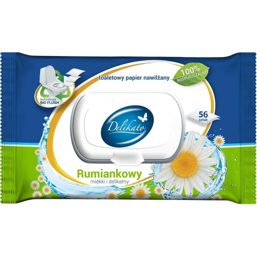 Delikato Rumiankowy nawilżany papier toaletowy, 56 sztuk - Delikatny, biodegradowalny