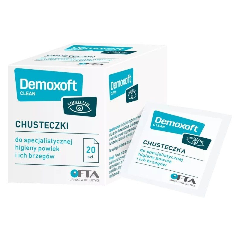 Demoxoft Clean, chusteczki do specjalistycznej higieny powiek i ich brzegów, 20 sztuk - Oczyszczające brzegi powiek