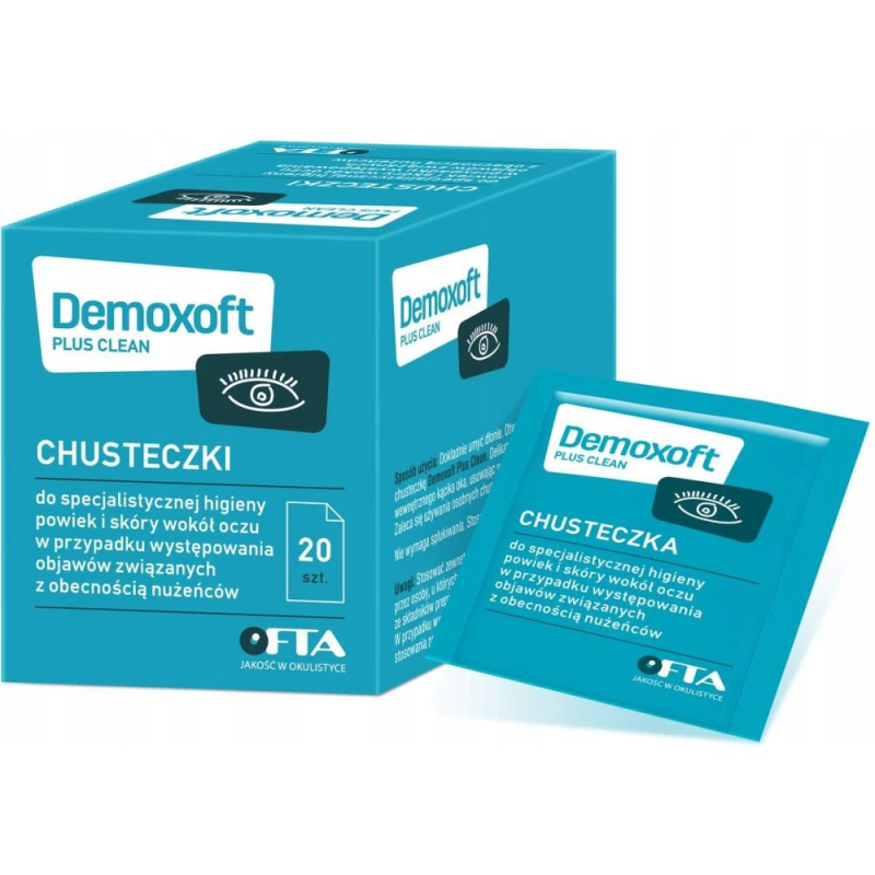 Demoxoft Plus Clean, 20 chusteczek  - Oczyszczające brzegi powiek w przypadku nużeńca