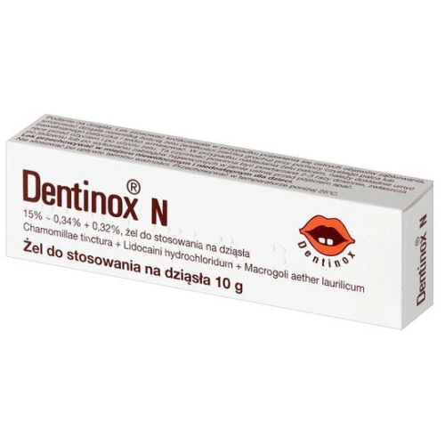 Dentinox N żel, 10g - Łagodzący dolegliwości związanych z bolesnym wyrzynaniem się zębów mlecznych